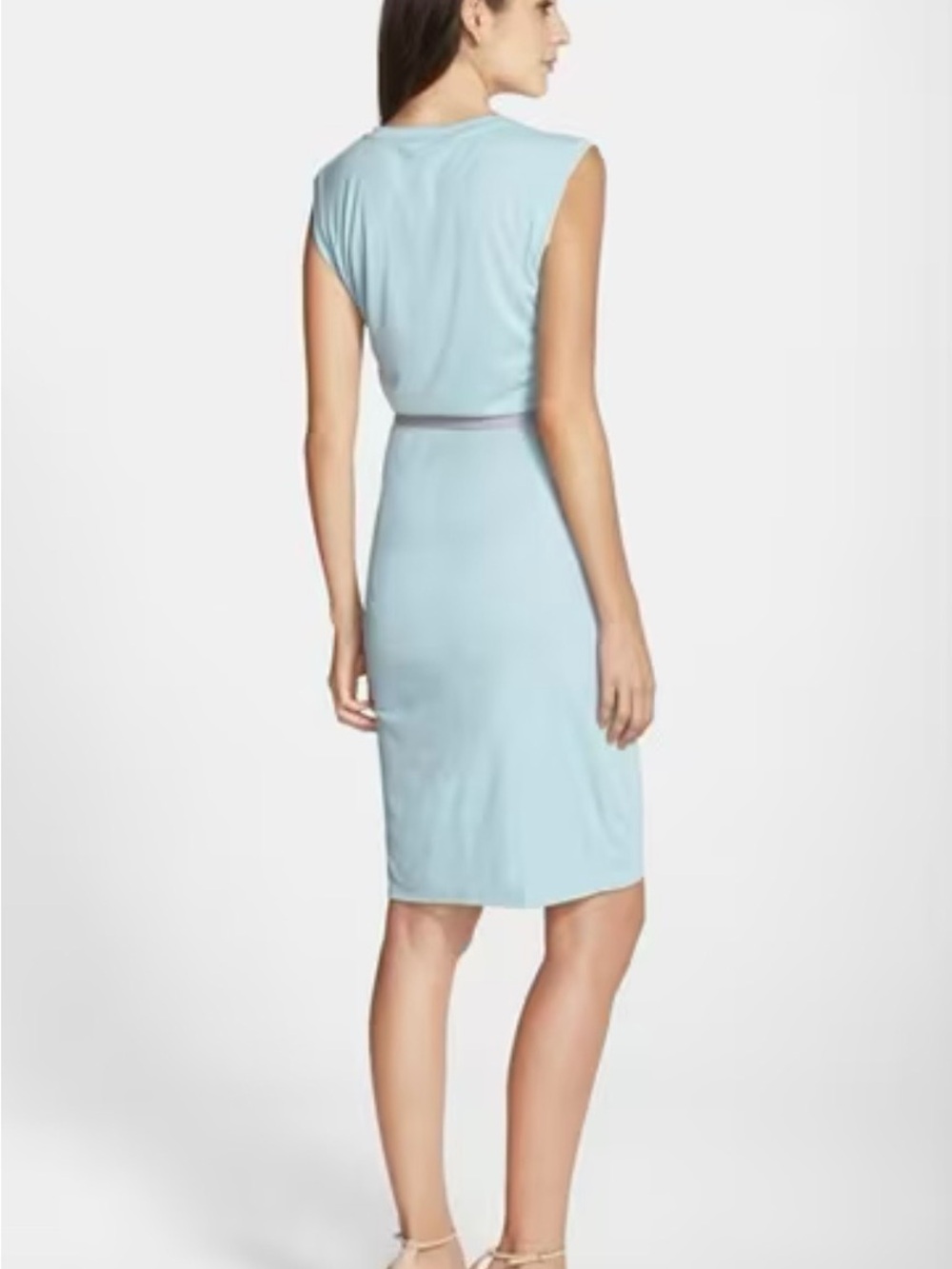 BCBGMaxAzria Light Blue Sleeveless Sheath Dress with Contrast Waistband - Picture 3 of 16